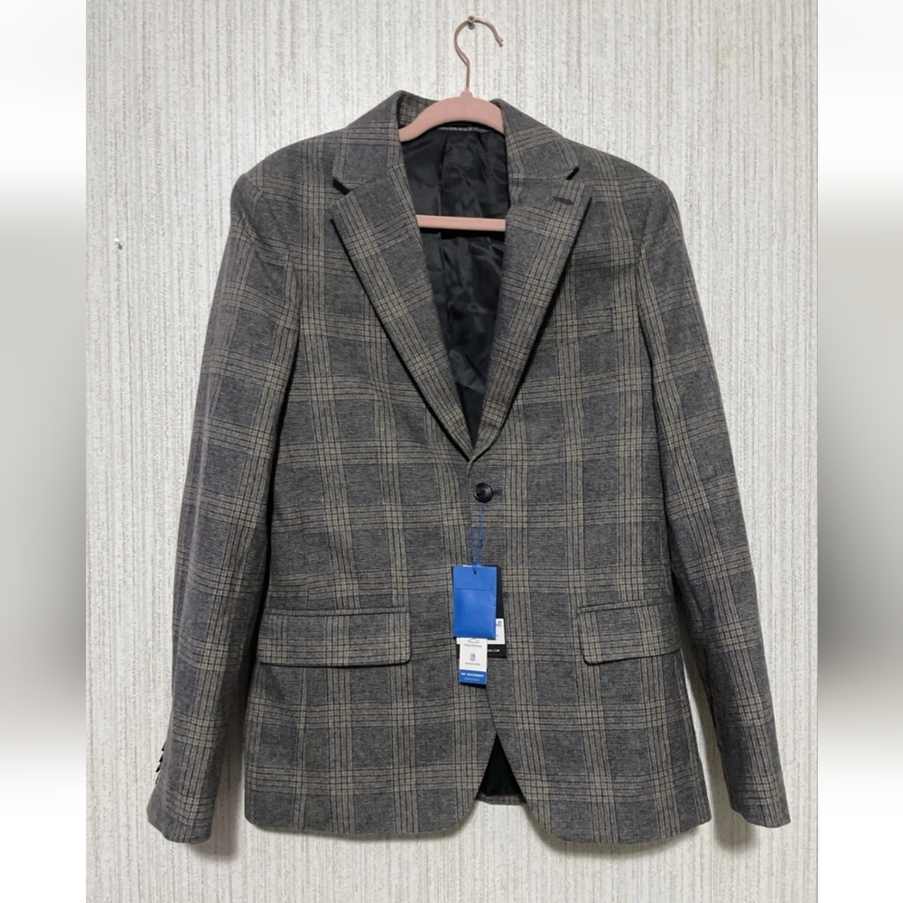 NWT Report Collection Men’s Size 36R XS Brown Plaid Blazer Jacket